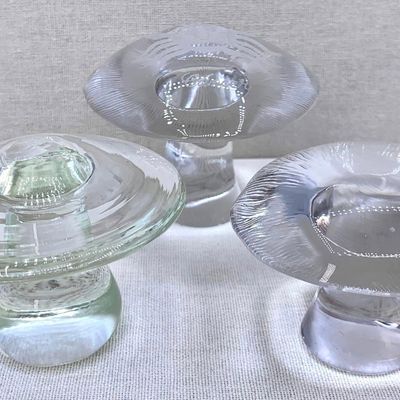 Sale Photo Thumbnail #217: 2 Mid Century Viking Clear Art Glass Magical Mushroom Sculptures and Vintage Artisan Made Mushroom