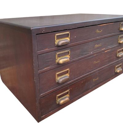Sale Photo Thumbnail #353: Vintage BUSCH Optician, Jeweler, Watchmaker Wood 4 Drawer Storage Cabinet