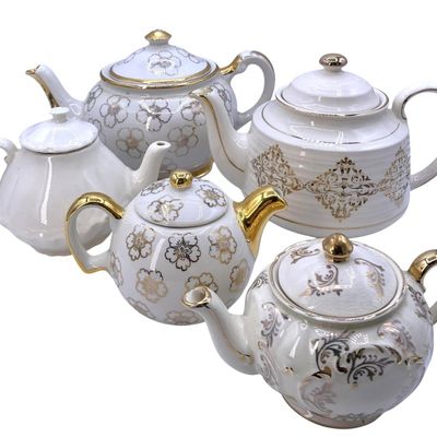 Sale Photo Thumbnail #243: 5 Vintage Sadler England, Kingwood China USA, Gilded Cream Teapots