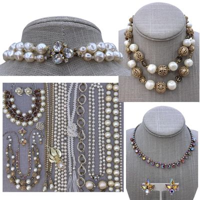 Sale Photo Thumbnail #295: Luxe 19 pc Vintage Faux Pearl and Spiced Aurora Borealis Jewelry Collection