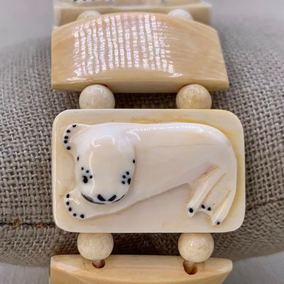 Sale Photo Thumbnail #101: Hand Carved Alaskan Inuit Walrus, Seal and Polar Bear Animal Totem Bracelet