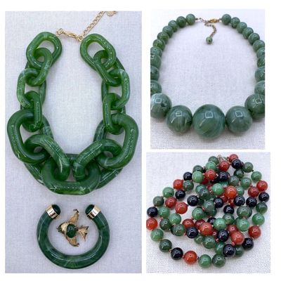 Sale Photo Thumbnail #300: Dramatic 5 pc Natural and Created Vintage Jade Jewelry Collection
