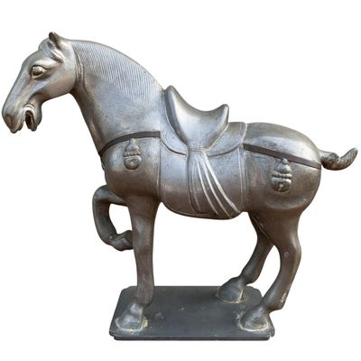 Sale Photo Thumbnail #85: Striking Mid Century Chinese Pewter Prancing Horse Sculpture