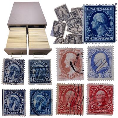 Sale Photo Thumbnail #397: 1500+ Antique to Vintage US Postage Stamps in 2 Drawer Metal Storage Cabinet