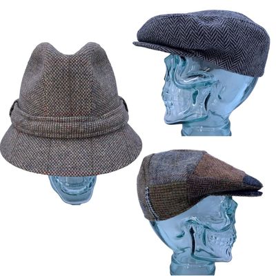 Sale Photo Thumbnail #296: Vintage Hanna Hats Irish Wool Patchwork, Herringbone, Caps and Country Gentleman Traveler Fedora