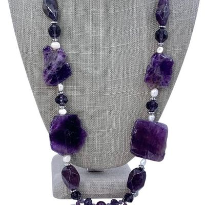 Sale Photo Thumbnail #73: Superb Artisan Made Amethyst, Freshwater Pearl and Crystal Statement Necklace