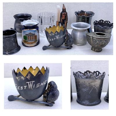 Sale Photo Thumbnail #283: 10 pc Antique to Vintage Traveling Tourist Souvenir, Trinket Cups, Table Service Toothpick Holders