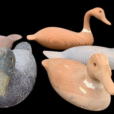 Sale Photo Thumbnail #379: 5 Antique to Vintage Carved Wood, Composite, Hunting Duck Decoys, Huntsman Cabin Decor