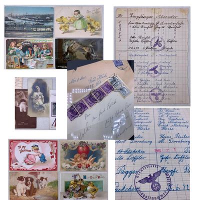 Sale Photo Thumbnail #191: 63 pc Antique Postmarks, German Stamps, 1939 Nazi Germany, France, Early Postcards Ephemera Lot