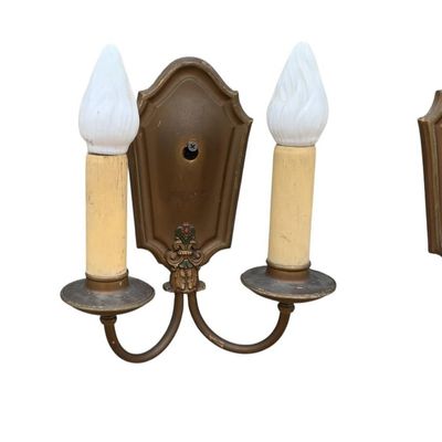 Sale Photo Thumbnail #258: 3 pc Vintage Art Deco Electric Flame Bulb Candelabra Wall Sconces