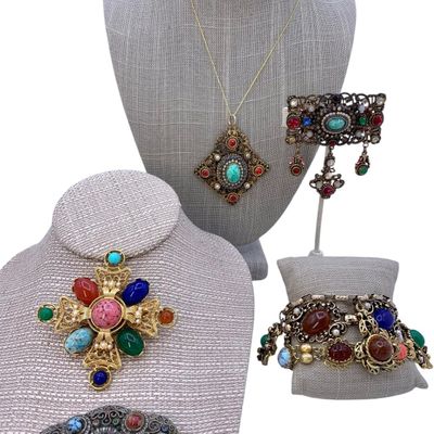 Sale Photo Thumbnail #7: 7 pc Mid Century Austro-Hungarian Revival Coro, Freirich, Opulent Filigree Jewelry Collection