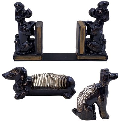 Sale Photo Thumbnail #140: 3 pc Mid Century Japan Poodle, Dachshund Dog, Letter, Book and Pen Holder Japan Desk Accessories