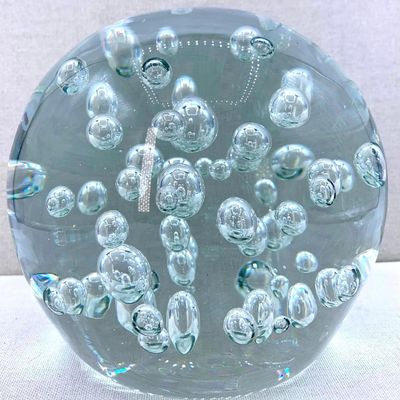 Sale Photo Thumbnail #179: LARGE 6 inch Vintage Controlled Bubble Crystal Art Glass Sphere