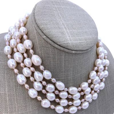 Sale Photo Thumbnail #12: Glorious 62 inch Cream and Blush Pink Baroque Freshwater Pearl Necklace