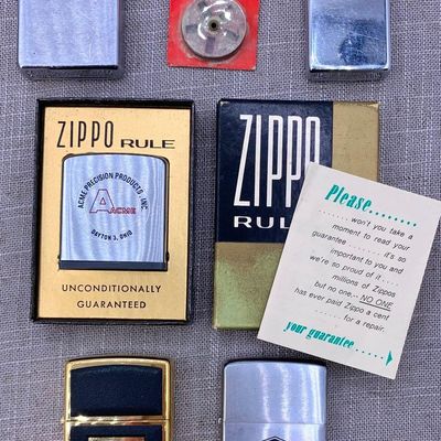 Sale Photo Thumbnail #372: 6 pc Vintage ZIPPO Lighter, Measuring Rule, Flint Collection