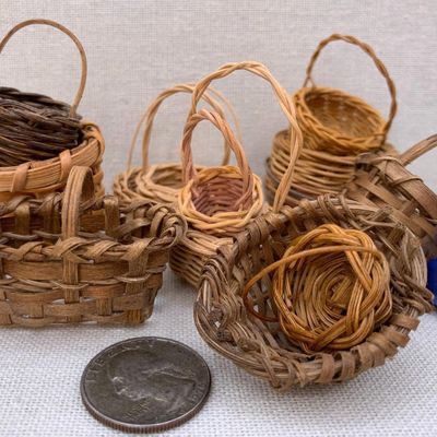 Sale Photo Thumbnail #309: 12 Miniature Vintage Folk Art Hand Woven Petite Market, Gathering, Storage Baskets