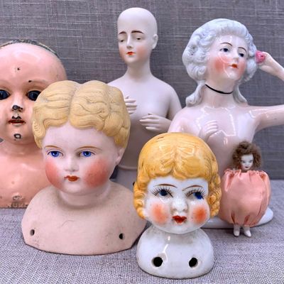 Sale Photo Thumbnail #431: 6 Antique to Vintage German Bisque Boudoir 1/2 Dolls, German JUNO and Japan Head, Bisque Penny Doll