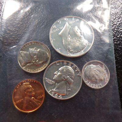 1964 PROOF YEAR 5 PIECE COIN SET * A LOT OF SILVER