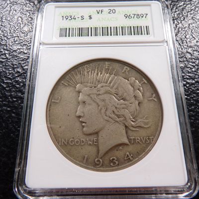 1934-S ANACS VF 20 PEACE SILVER DOLLAR