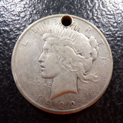 1922 HOLED PEACE SILVER DOLLAR
