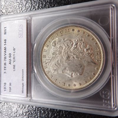 1878 7-TF/R-78/VAM-146 SEGS AU-50 LINE "E/R/Y-LIB MORGAN SILVER DOLLAR