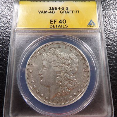 1884-S ANACS EF 40 DETAILS VAM-4B GRAFFITI MORGAN SILVER DOLLAR