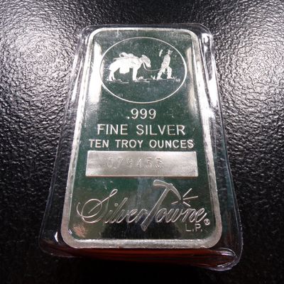 SILVER TOWNE 10 OUNCES .999 FINE SILVER BAR *****10 OZ. SILVER*****