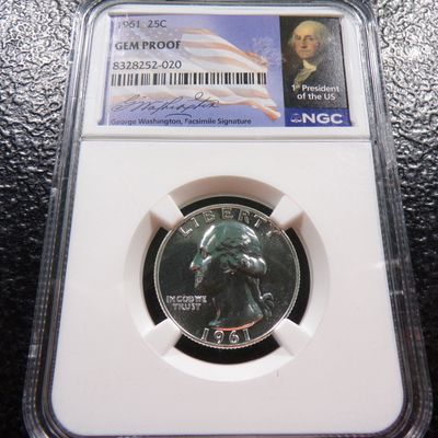 1961 NGC GEM PROOF SIGNED WASHINGTON SILVER PROOF QUARTER