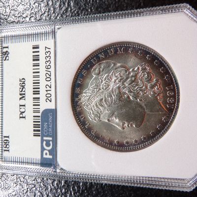 1891 PCI MS65 WITH SOME TONING MORGAN SILVER DOLLAR