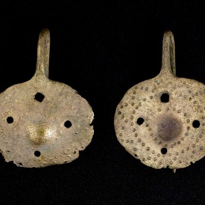Sale Photo Thumbnail #296: Pair of Pre-Columbian Tumbaga Gold Earrings