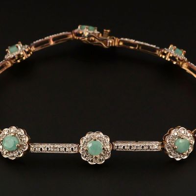 Sale Photo Thumbnail #53: 18K Gold Over Sterling Emerald & Diamond Bracelet