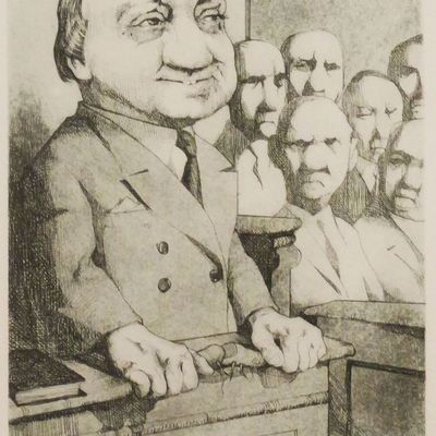 Sale Photo Thumbnail #246: CHARLES BRAGG, Etching, Cross Examination