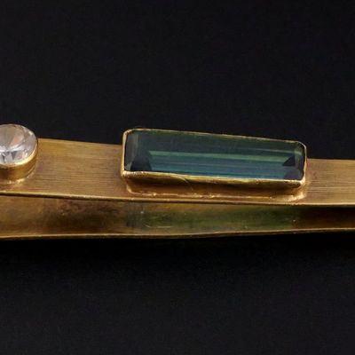 Sale Photo Thumbnail #159: 22KT Gold Diamond and Blue Topaz Tie Clip