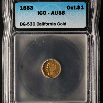 Sale Photo Thumbnail #147: 1853 California Gold Octagonal $1 ICG AU58