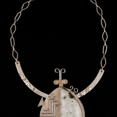 Sale Photo Thumbnail #254: Silver and Jadeite Abstract Modernist Necklace