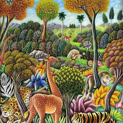 Sale Photo Thumbnail #31: LIONEL DUMONT, O/C, Jungle Scene