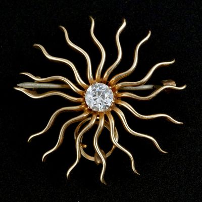Sale Photo Thumbnail #84: 14KT Gold and Diamond Sunburst Brooch Pin
