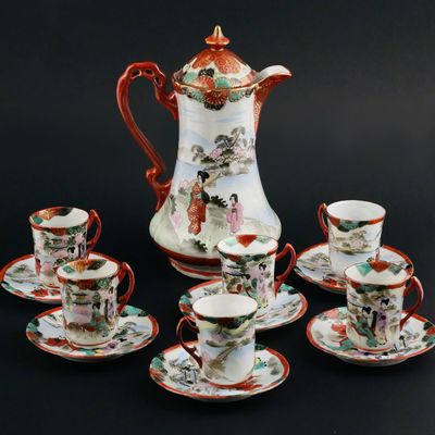 Sale Photo Thumbnail #239: Antique Japanese Kutani Chocolate Coffee Tea Set