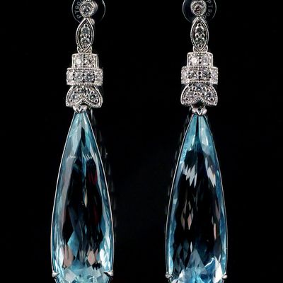 Sale Photo Thumbnail #235: Platinum and Aquamarine Diamond Earrings