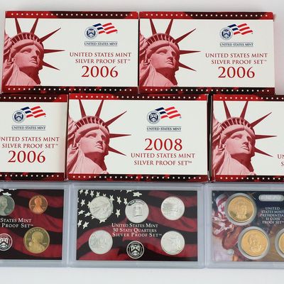 Sale Photo Thumbnail #224: (5) U.S. Mint Silver Proof Sets 2006 & 2008