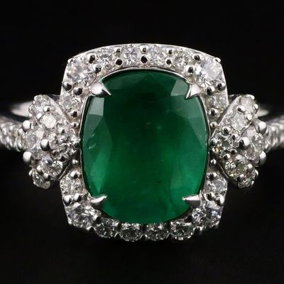 Sale Photo Thumbnail #64: Platinum Emerald and Diamond Ring