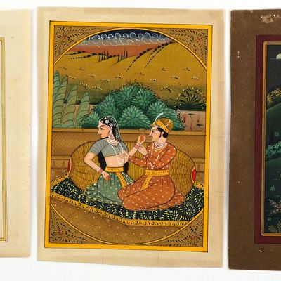 Sale Photo Thumbnail #204: (3) Vintage Mughal Gouache Miniature Paintings