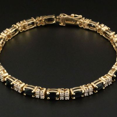 Sale Photo Thumbnail #111: 14K Gold Sapphire & Diamond Bracelet, 14.4g