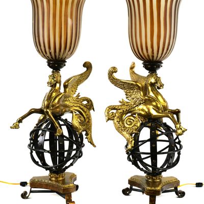 Sale Photo Thumbnail #78: Pair of Lamps Pegasus Sculptures on Astrolabes