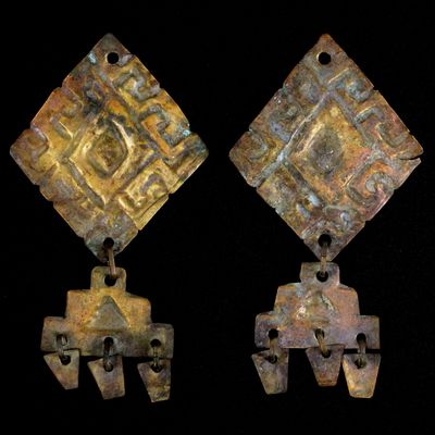 Sale Photo Thumbnail #222: Pair of Pre-Columbian Tumbaga Gold Earrings