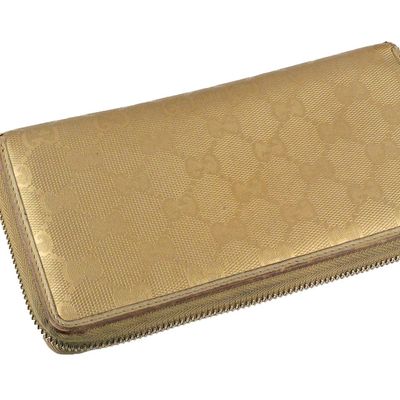 Sale Photo Thumbnail #139: Gucci GG Pattern Gold Zippered Clutch Wallet