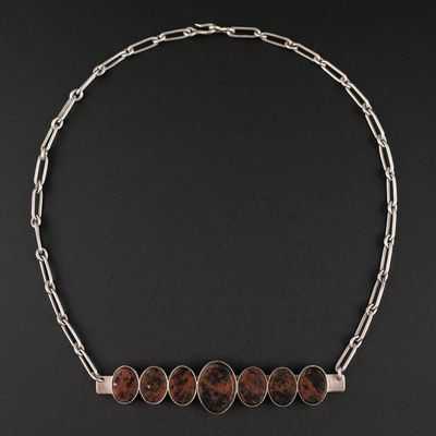Sale Photo Thumbnail #276: Ecuadorian SIlver and Obsidian Chain Necklace