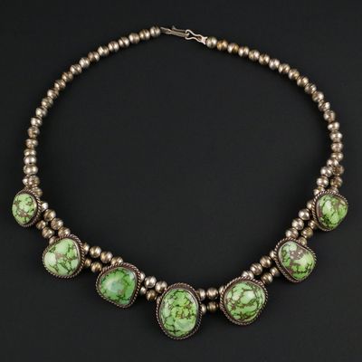 Sale Photo Thumbnail #7: Navajo Silver Sonoran Gold Turquoise Necklace