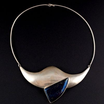 Sale Photo Thumbnail #210: Silver and Obsidian Necklace, signed Edda Morillo