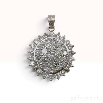Sale Photo Thumbnail #140: Estate Platinum and 3.41ctw Diamond Tiered Sunburst Cluster Pendant